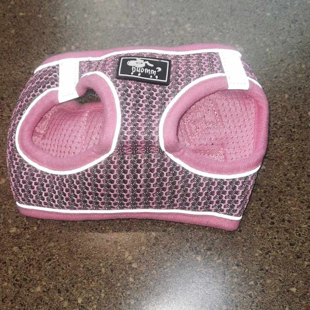 Small Dog / cat Harness Pink Grey Gray reflective velcro clip Duomm leash New - Picture 4 of 11